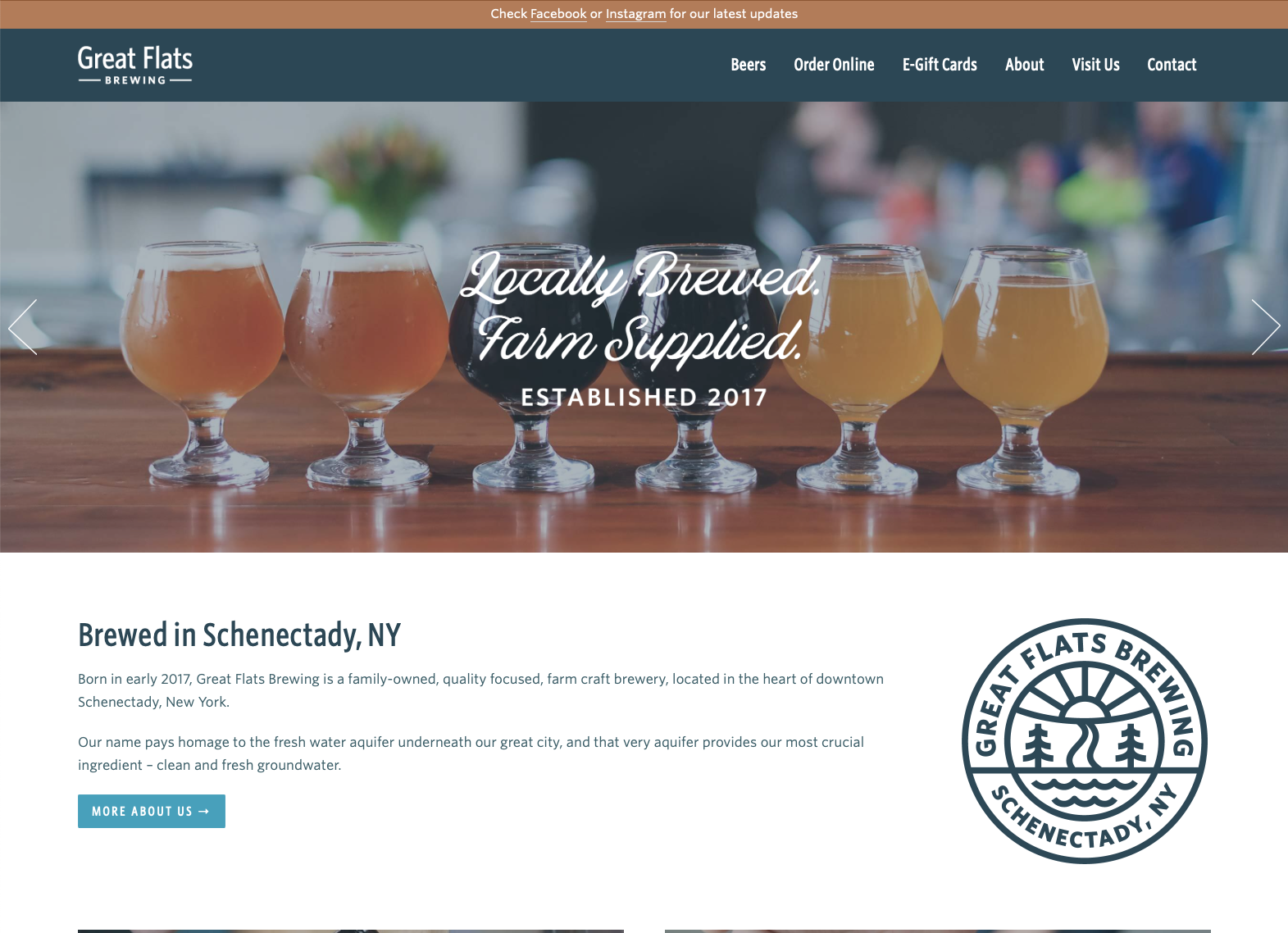 Great Flats Brewing's responsive home page displayed on a desktop device