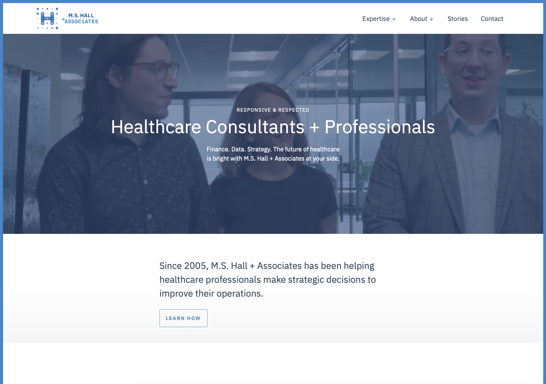 The responsive home page for M.S. Hall + Associates is shown in a desktop computer mockup