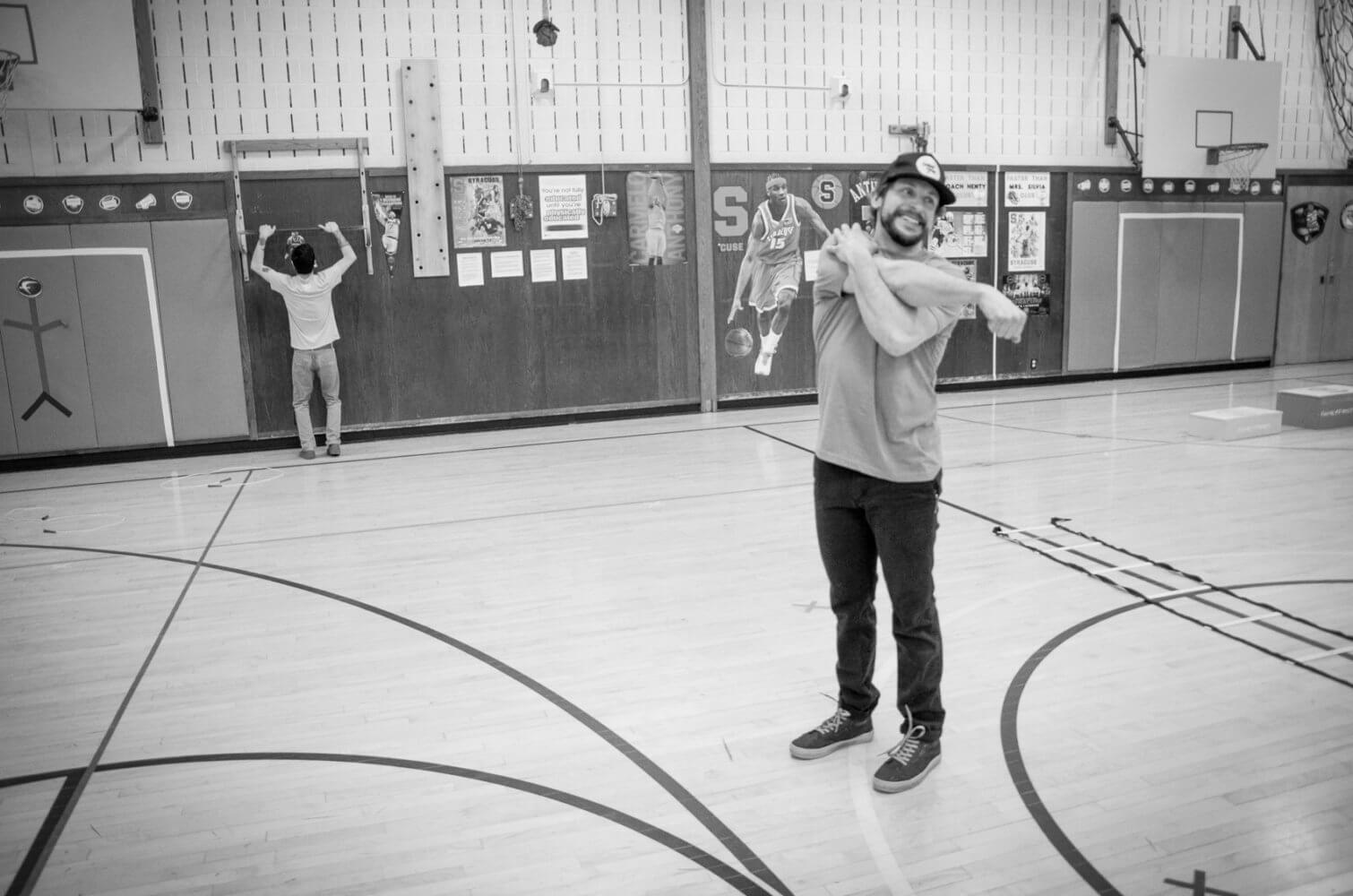 Chris stretching in gym