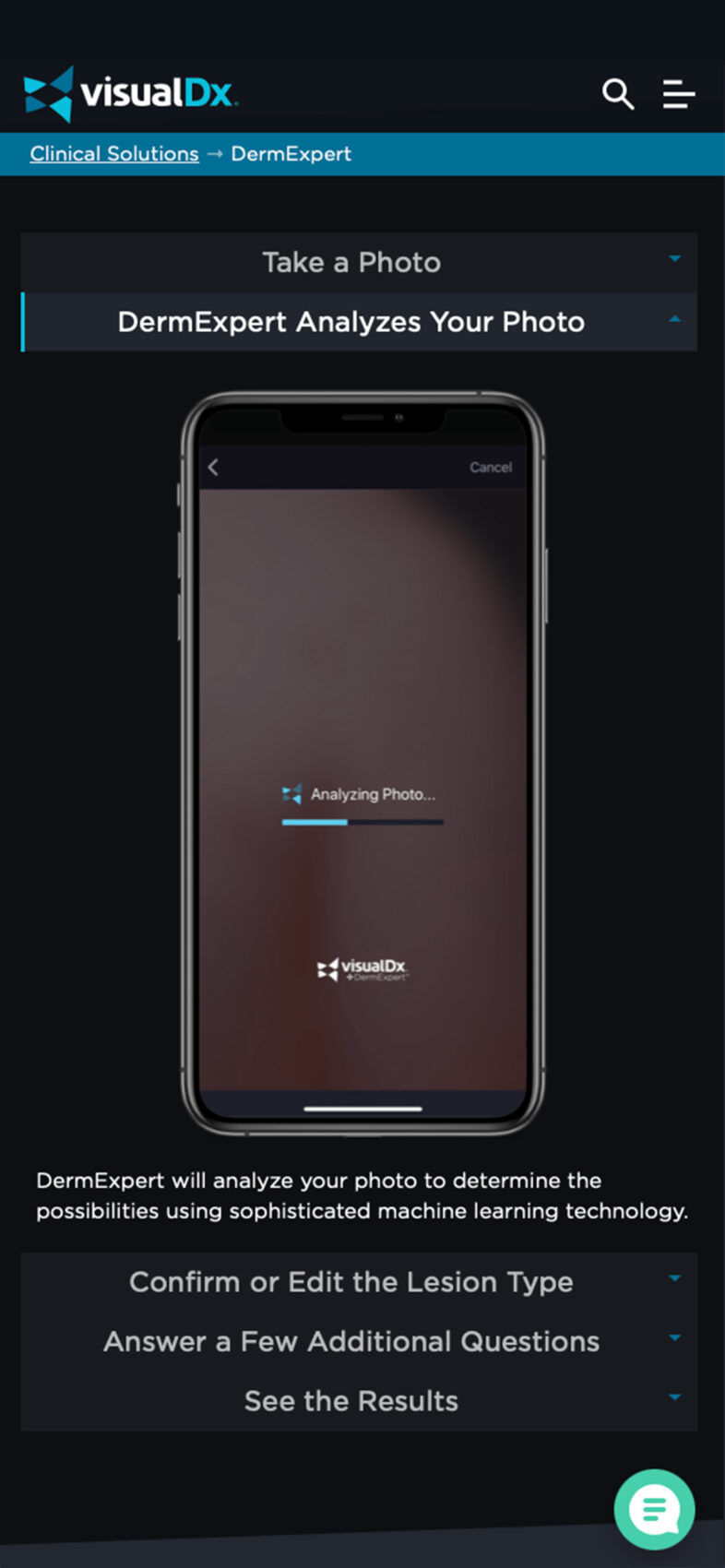 VisualDx's responsive and dynamic DermExpert page shown on a mobile mockup