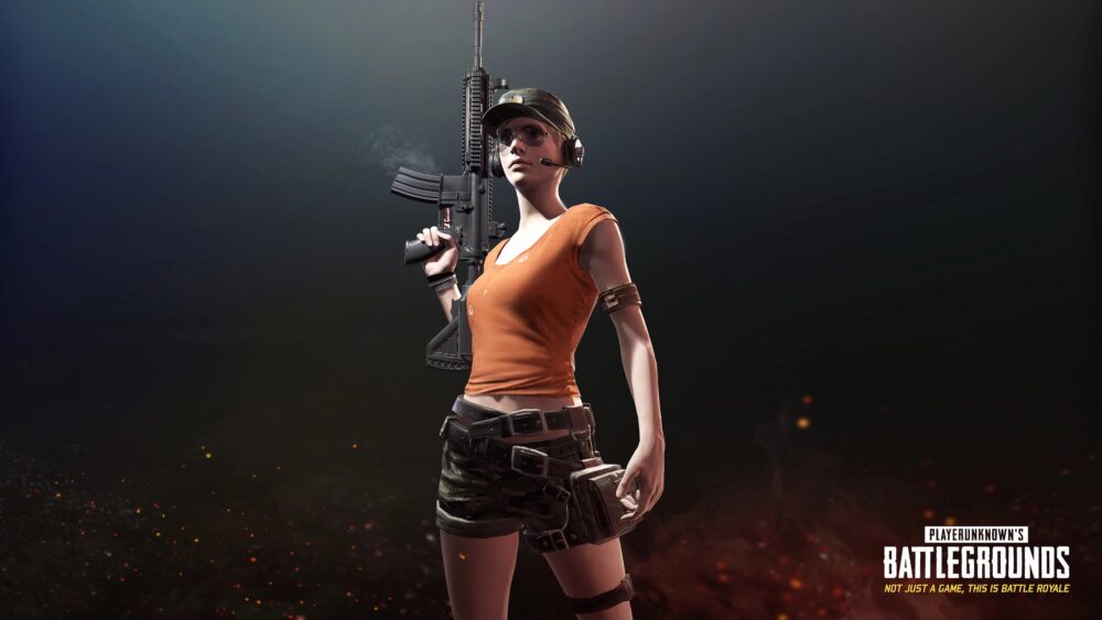 A customized character from PlayerUnknown's Battlegrounds wearing an orange shirt and black hat