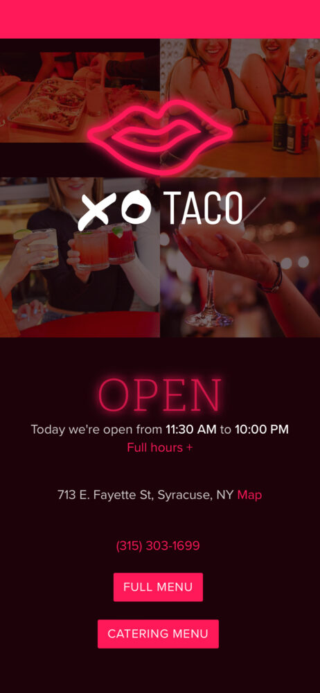 XO Taco's responsive website showing the Instagram feed header