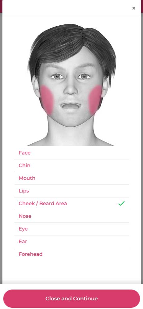 Choosing a body part from the face on the Skin Condition Finder