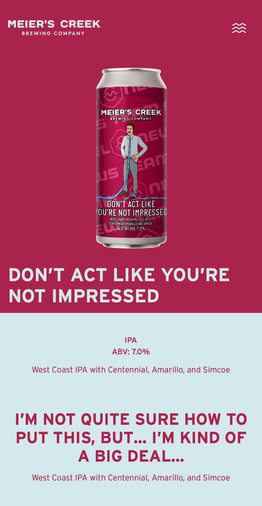 The Meier's Creek Brewing Company's Dont' Act Like You're Not Impressed beer page